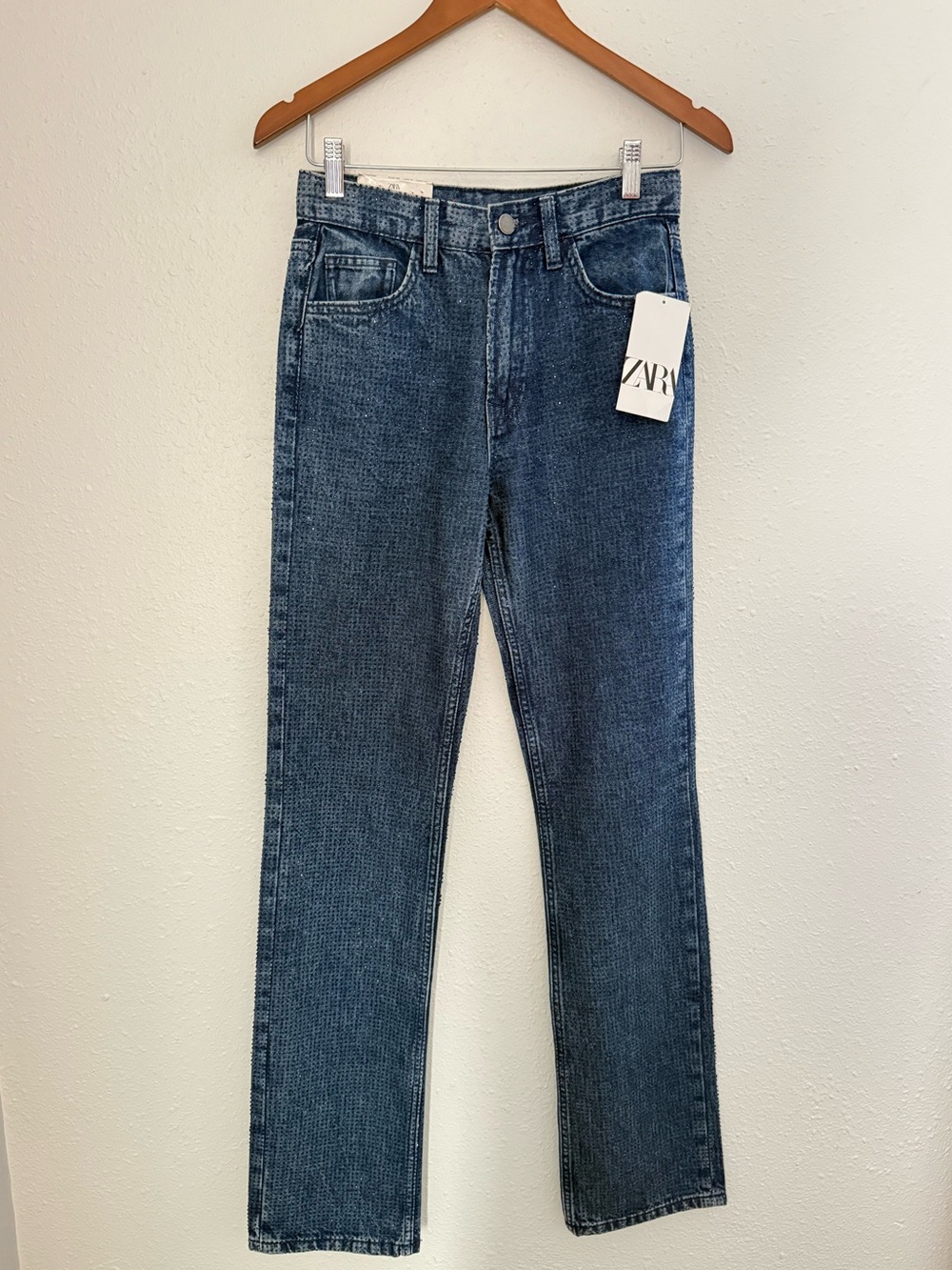 NWT Zara Signature Denim 2023 Rhinestone High Rise Bootcut Jeans Size 2